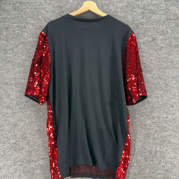 Why T-Shirt Women One Size Red Sequin Short Sleeve Crew Neck Pullover Casual - Picture 2 of 7